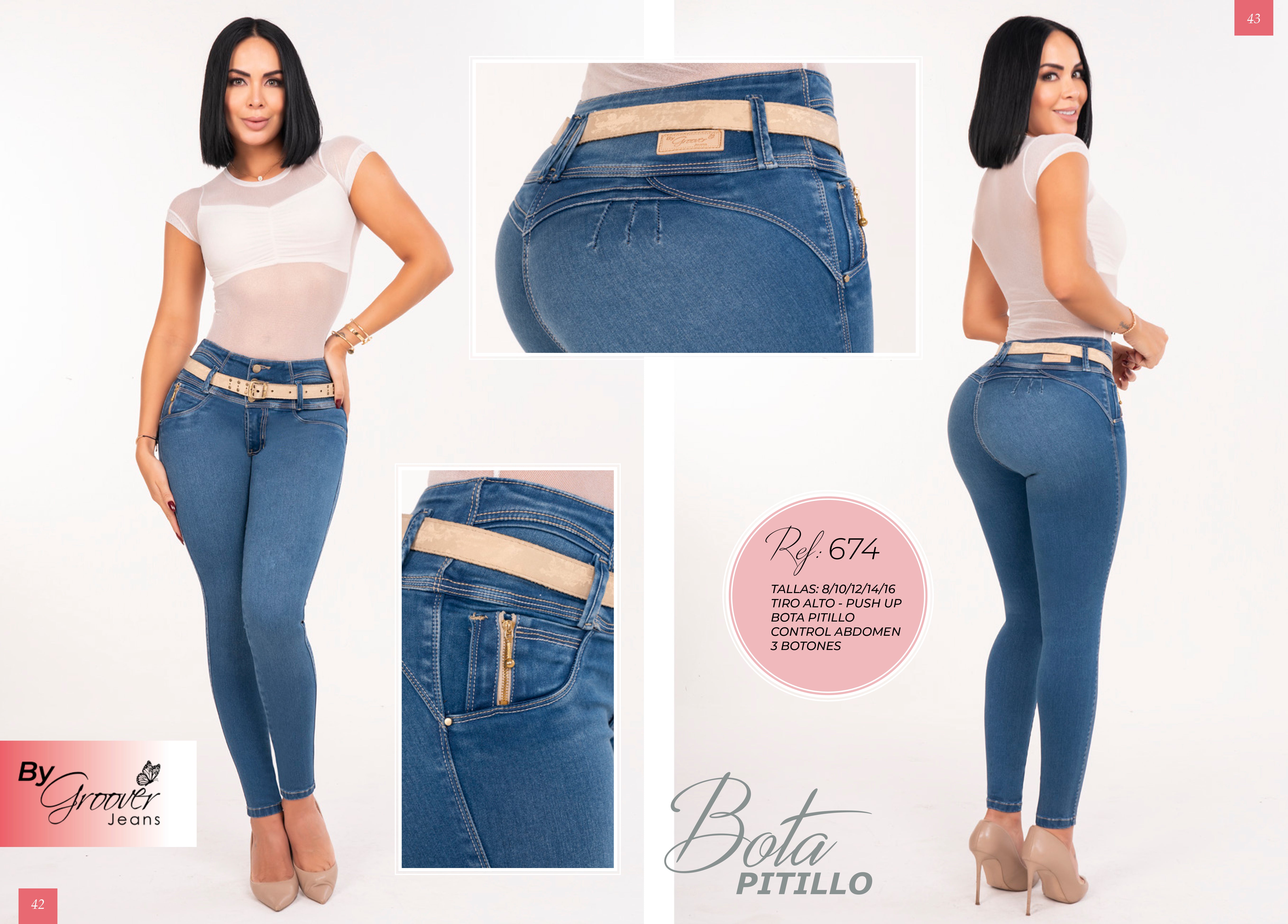 Jean Licrado Azul Medio Levanta Cola 3 Botones Control Abdomen – Ref. 674 | By Groover