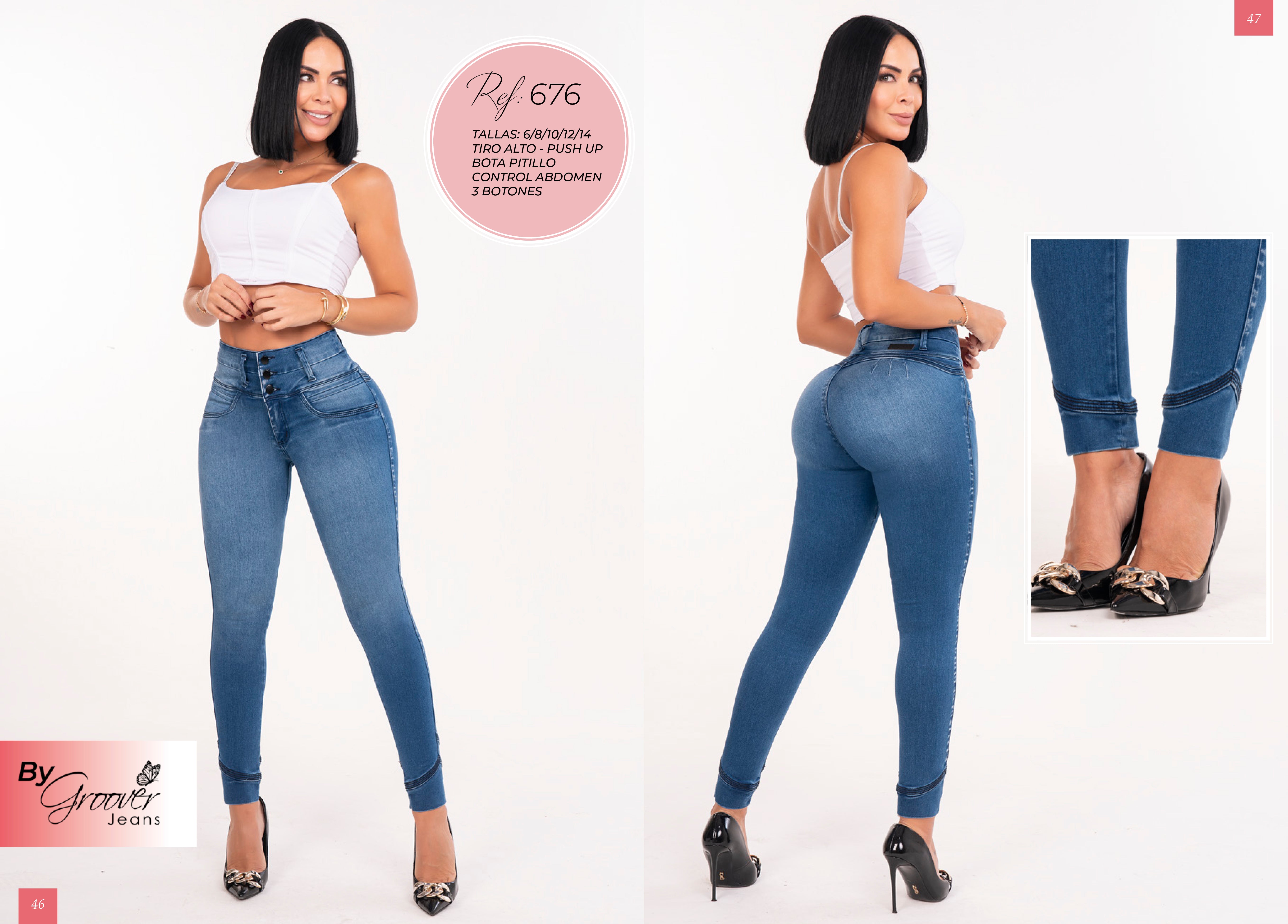 Jean Licrado Azul Medio Levanta Cola 3 Botones Control Abdomen Pitillo – Ref. 676 | By Groover