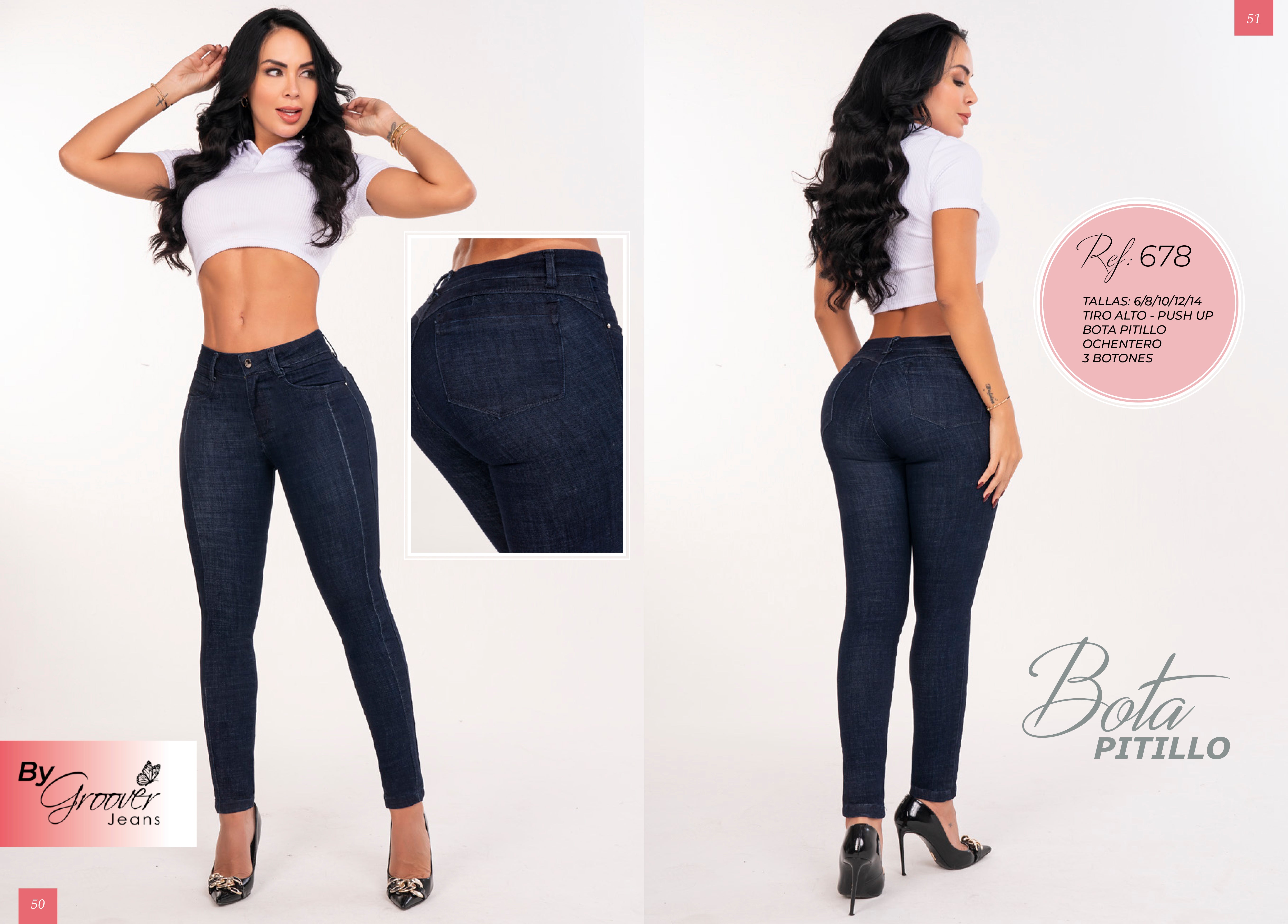 Jean Licrado Azul Oscuro Levanta Cola 3 Botones Estilo Ochentero – Ref. 678 | By Groover