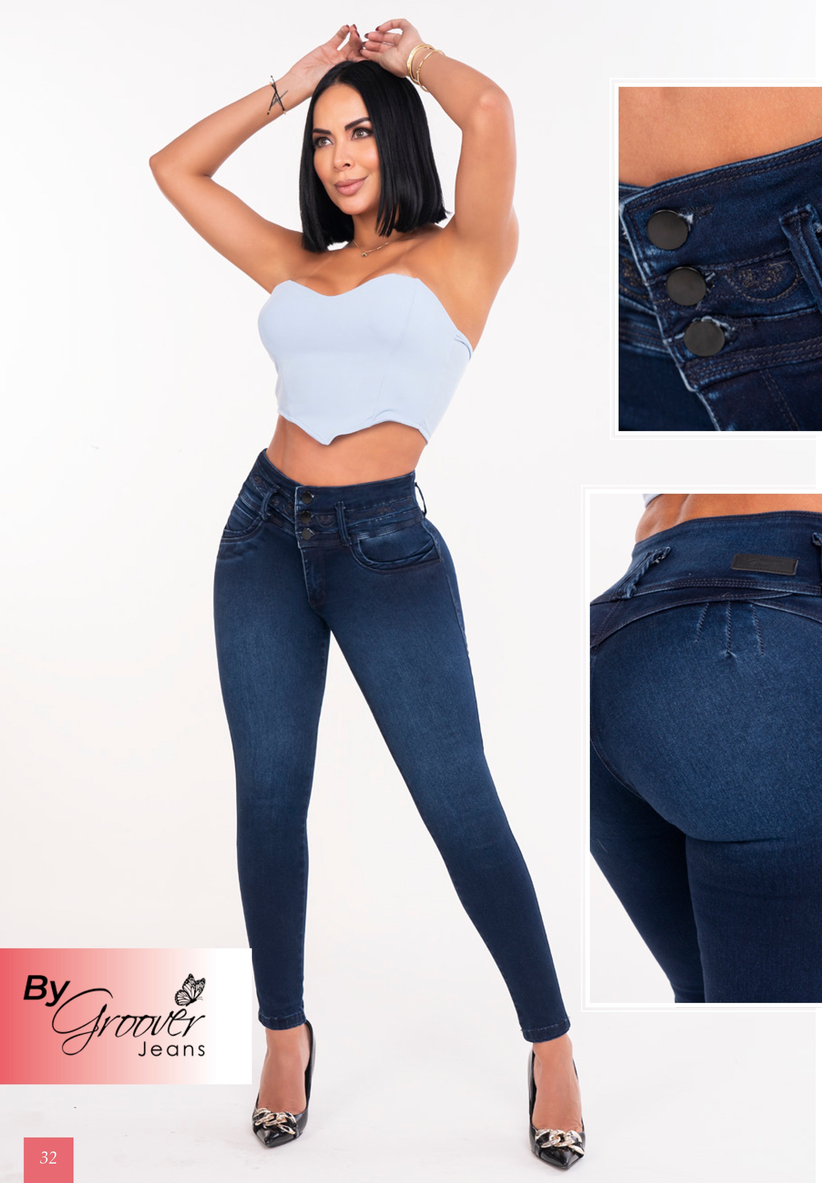 Jean Licrado Azul Oscuro Levanta Cola Tiro Alto Control Abdomen – Ref. 669 | By Groover