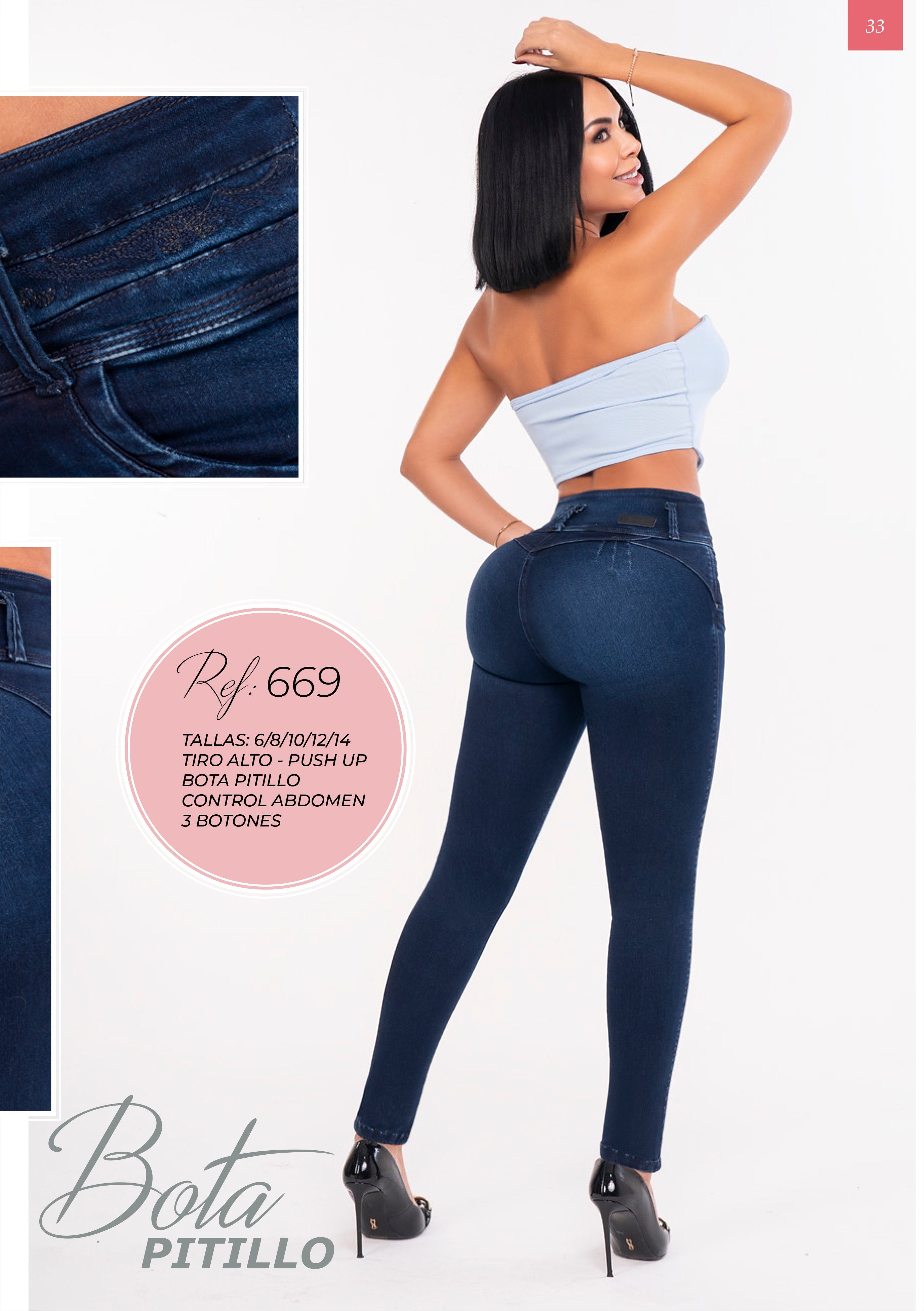 Jean Licrado Azul Oscuro Levanta Cola Tiro Alto Control Abdomen – Ref. 669 | By Groover