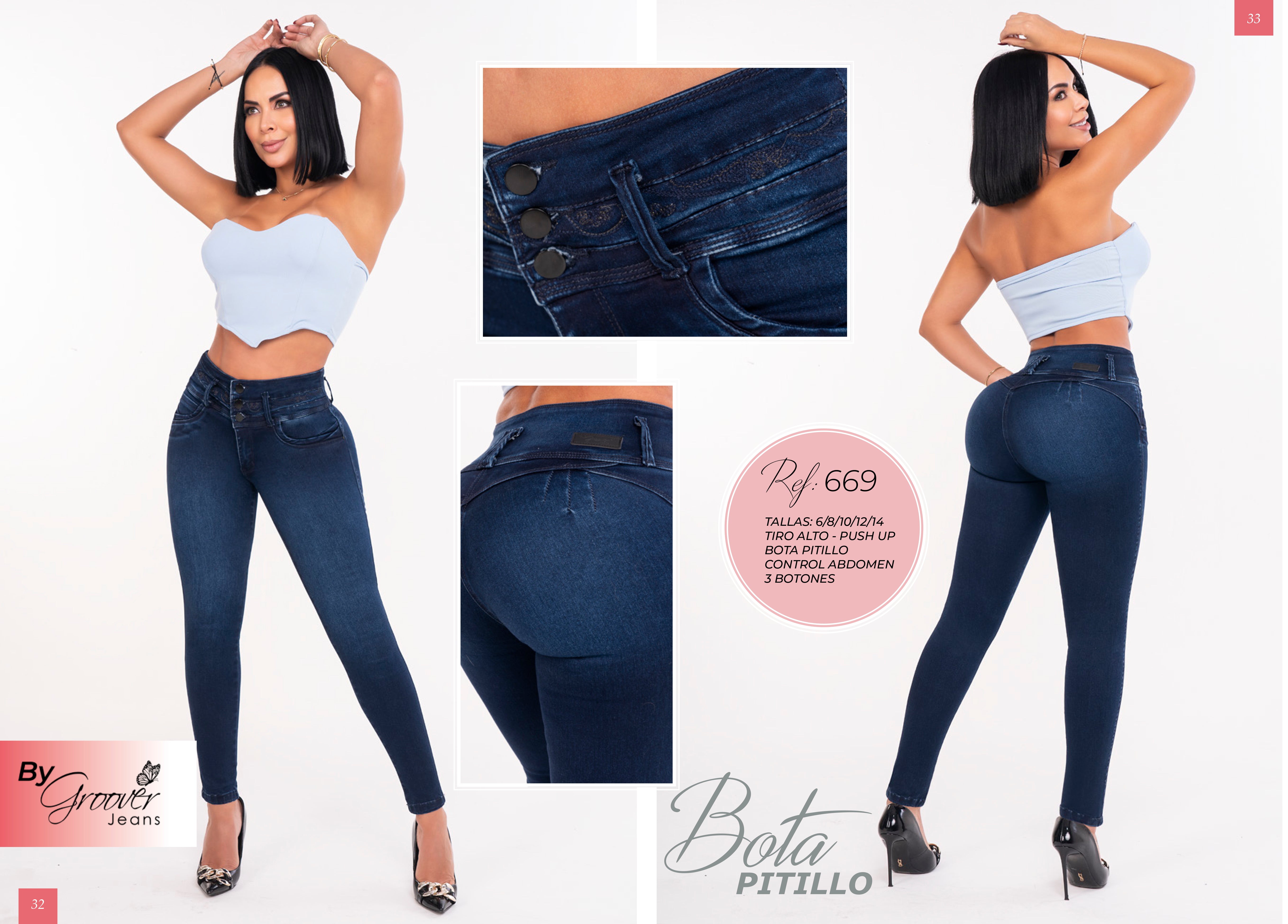Jean Licrado Azul Oscuro Levanta Cola Tiro Alto Control Abdomen – Ref. 669 | By Groover