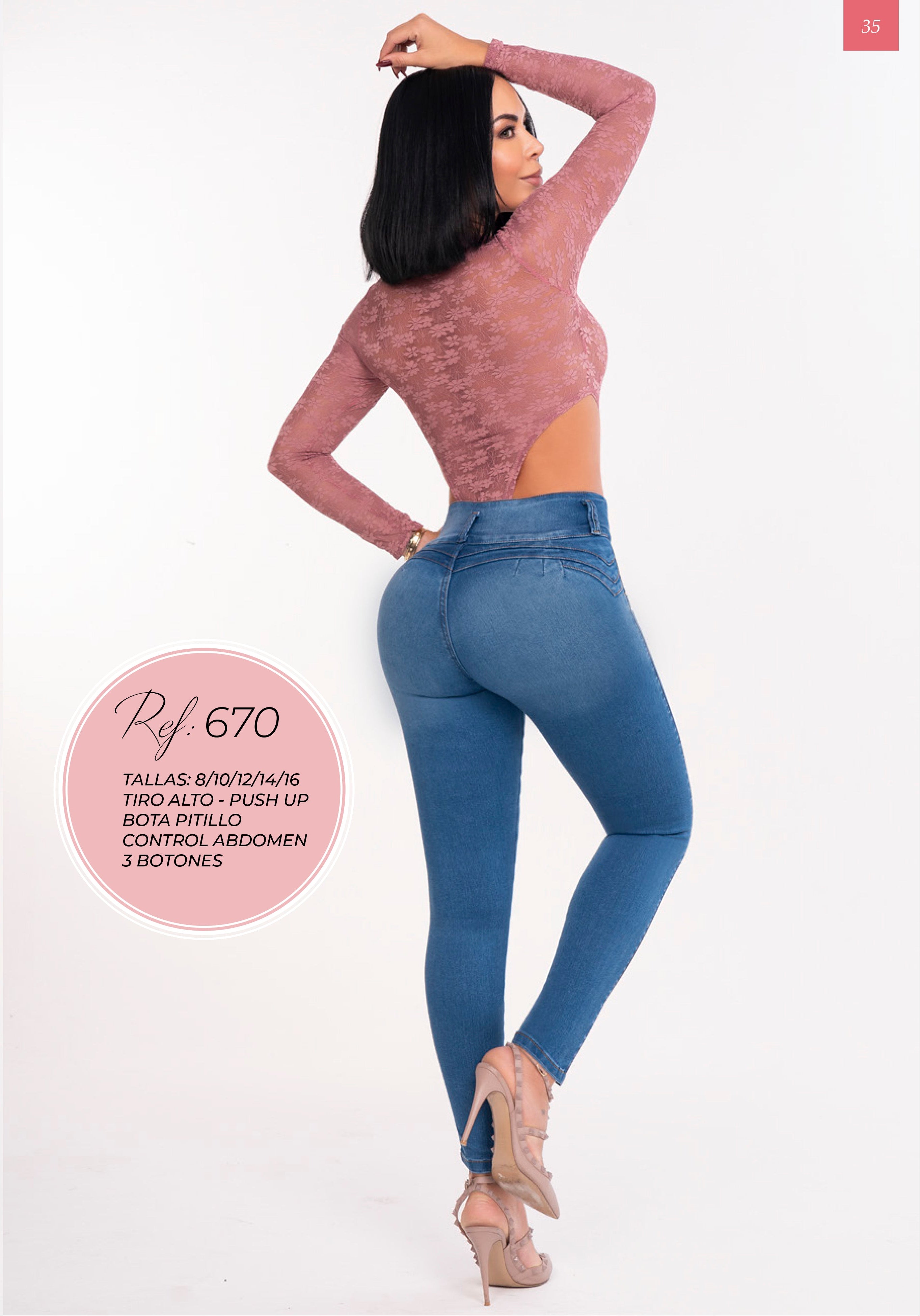 Jean Licrado Azul Claro Levanta Cola 3 Botones Control Abdomen Pitillo – Ref. 670 | By Groover