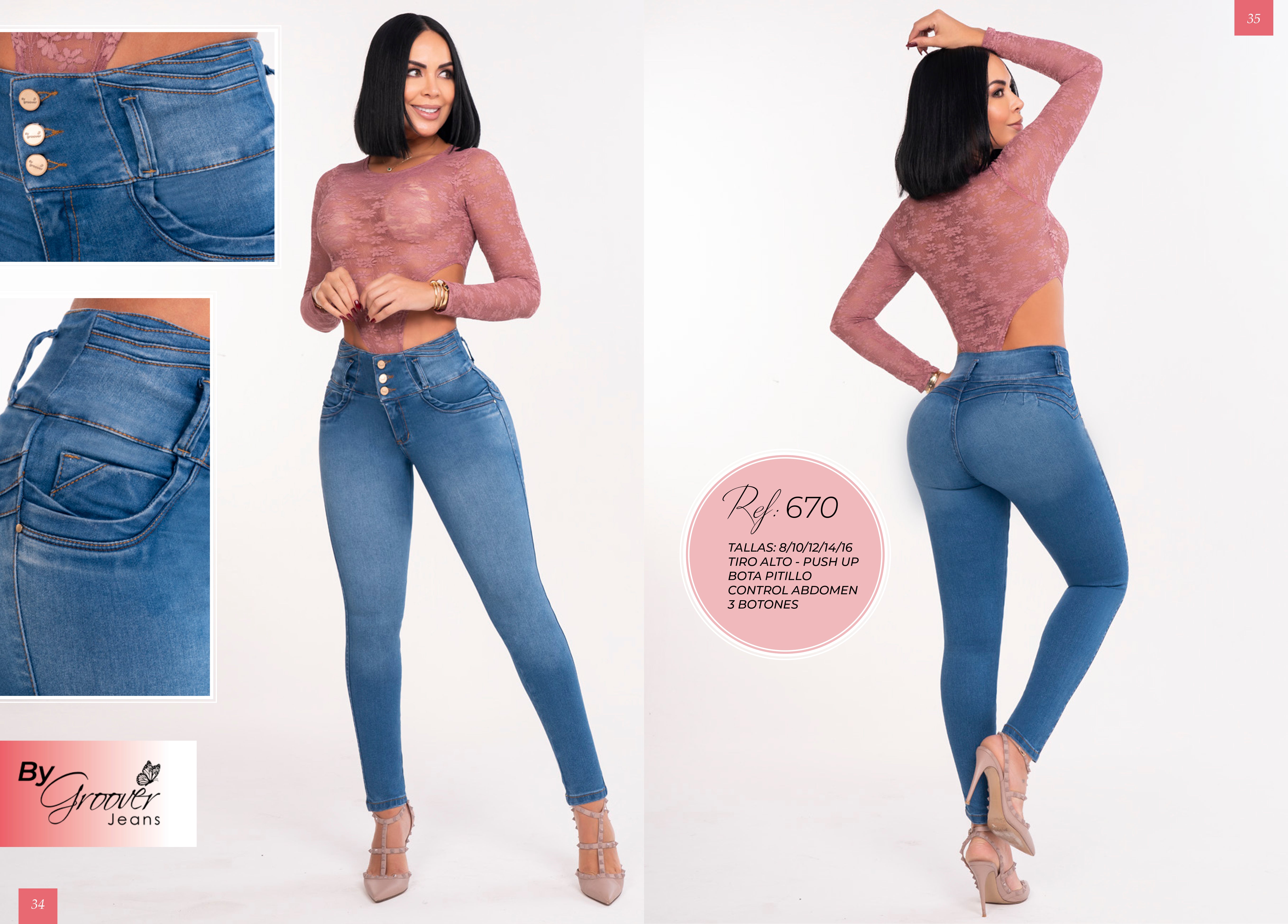 Jean Licrado Azul Claro Levanta Cola 3 Botones Control Abdomen Pitillo – Ref. 670 | By Groover
