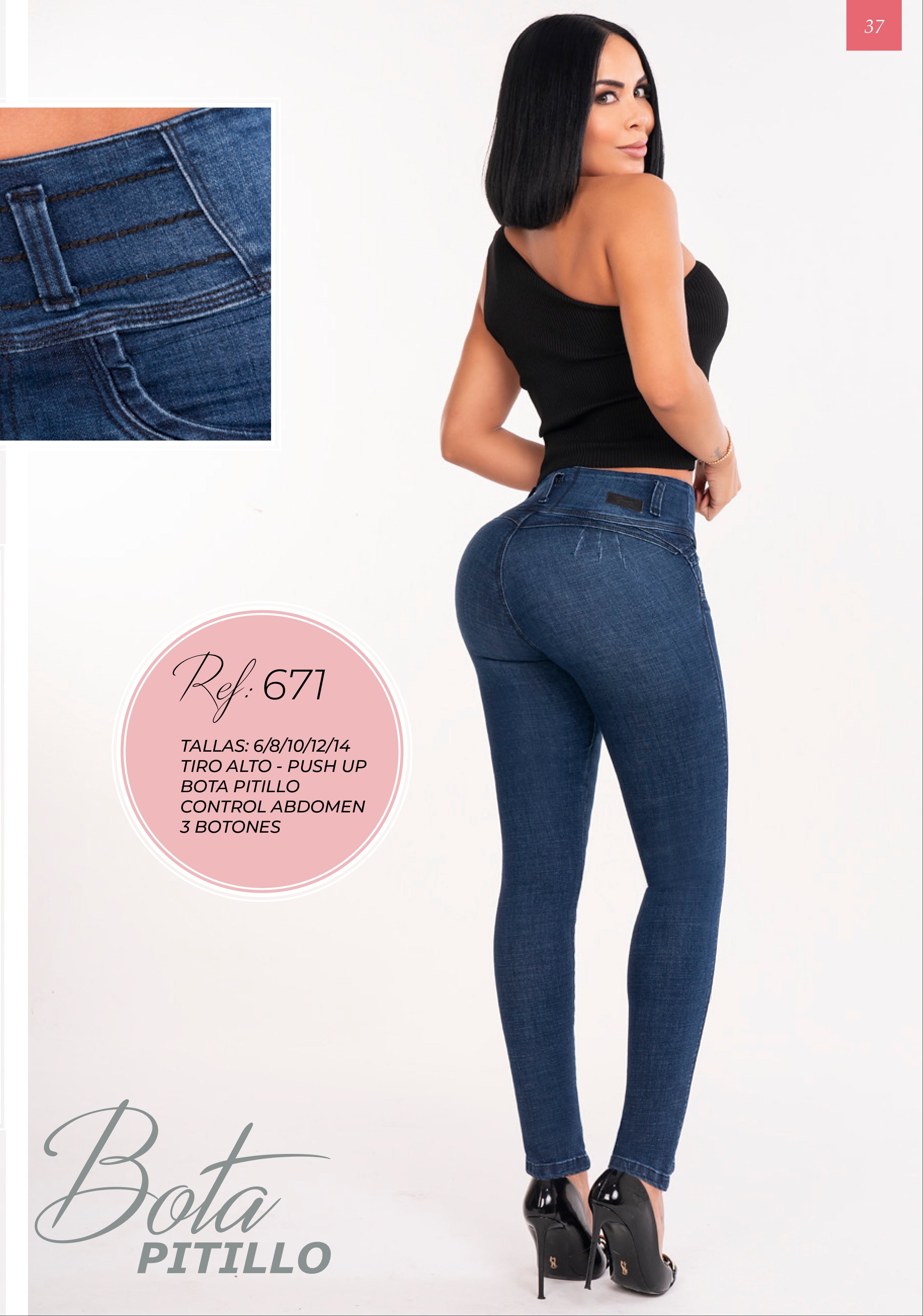 Jean Licrado Azul Medio Oscuro Levanta Cola 3 Botones Control Abdomen Pitillo – Ref. 671 | By Groover