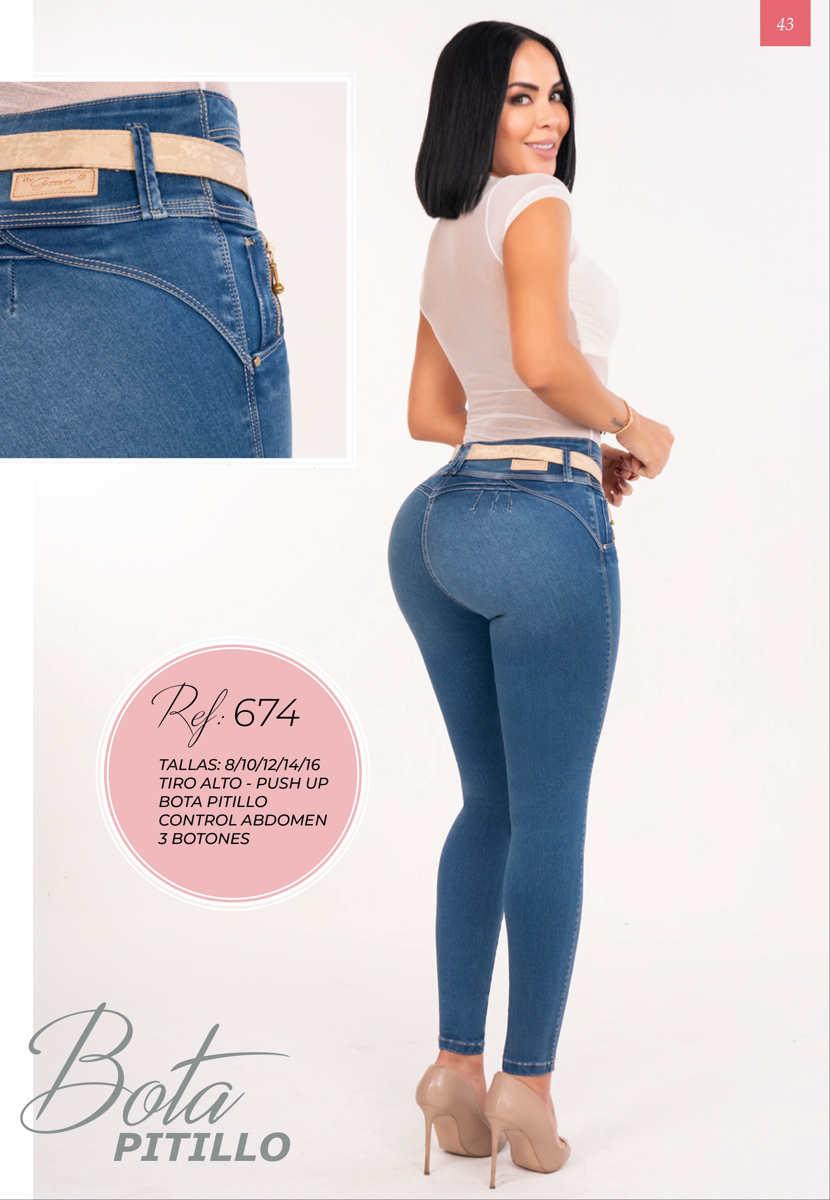 Jean Licrado Azul Medio Levanta Cola 3 Botones Control Abdomen – Ref. 674 | By Groover