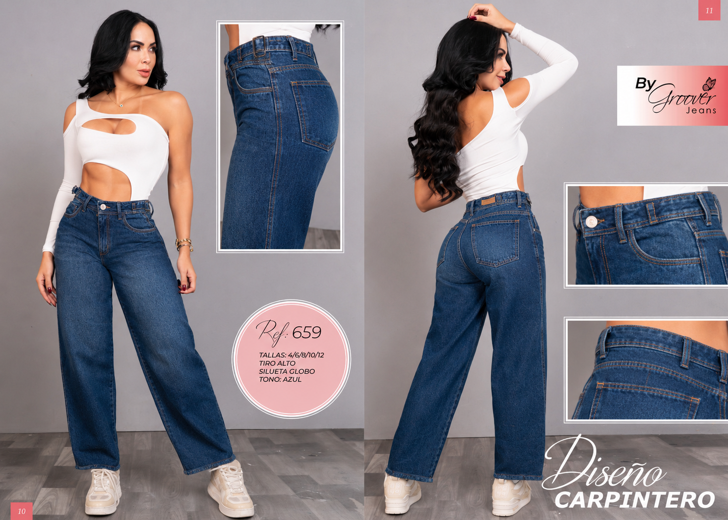 Jean Carpintero Globo Rígido Ref. 659 – Tiro Alto Baggy Azul