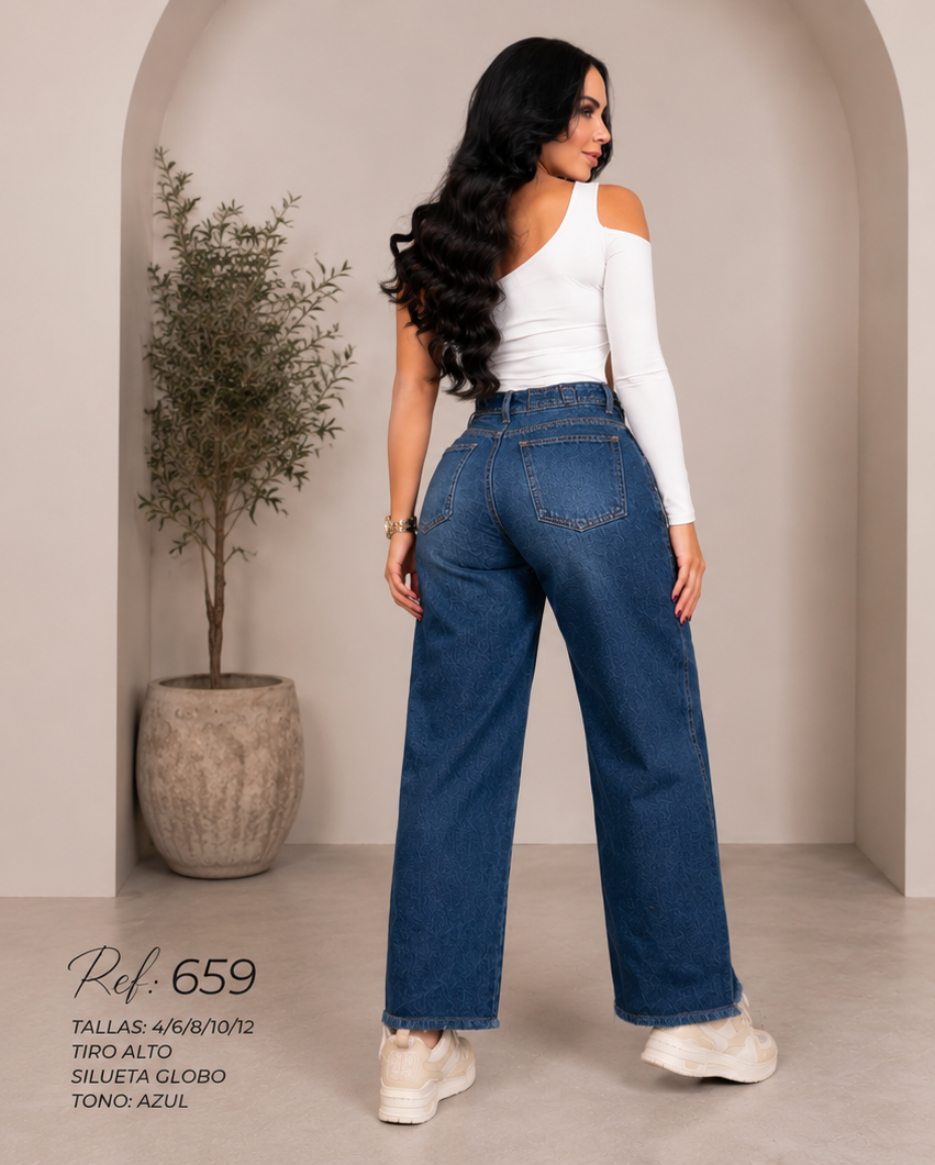 Jean Carpintero Globo Rígido Ref. 659 – Tiro Alto Baggy Azul