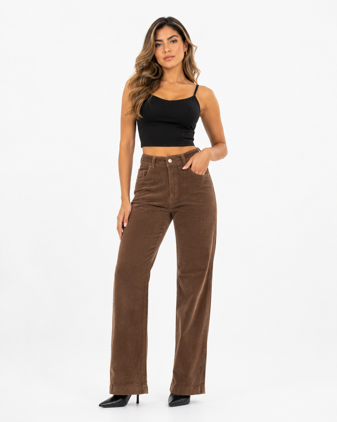Pantalón Pana Licrada Acanalada Tiro Alto Push Up Ref. 665