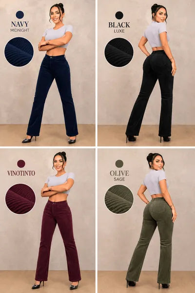 Pantalón Pana Licrada Acanalada Tiro Alto Push Up Ref. 665