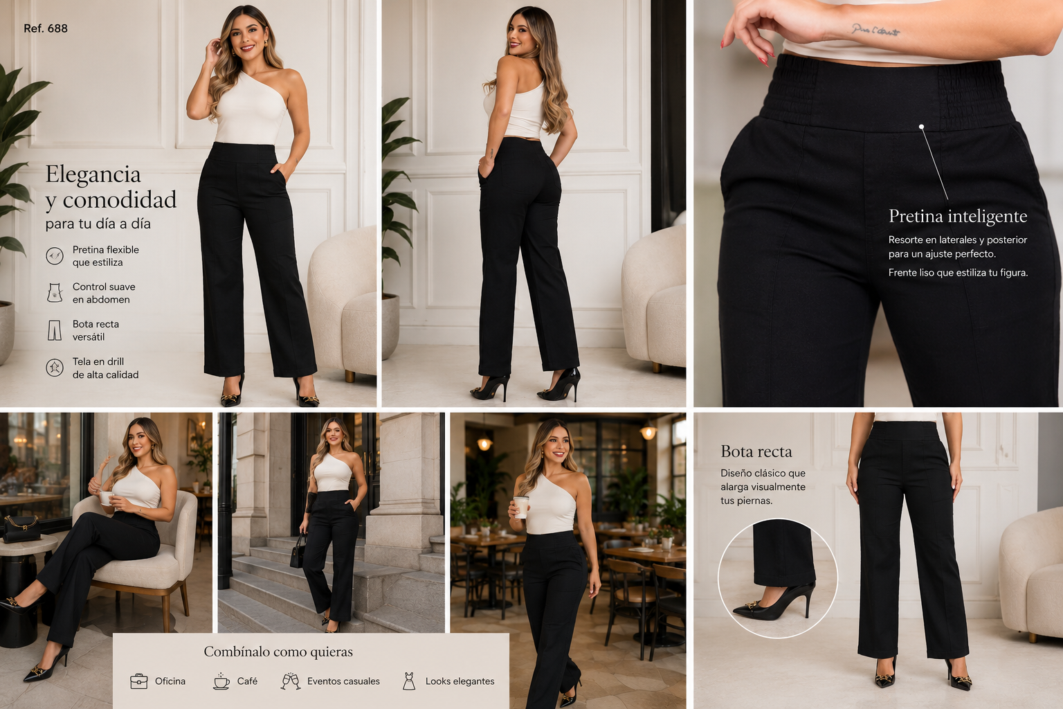 Pantalón Drill Licrado Tiro Alto Ref. 688 – Diseño con Corte Frontal y Ajuste Cómodo