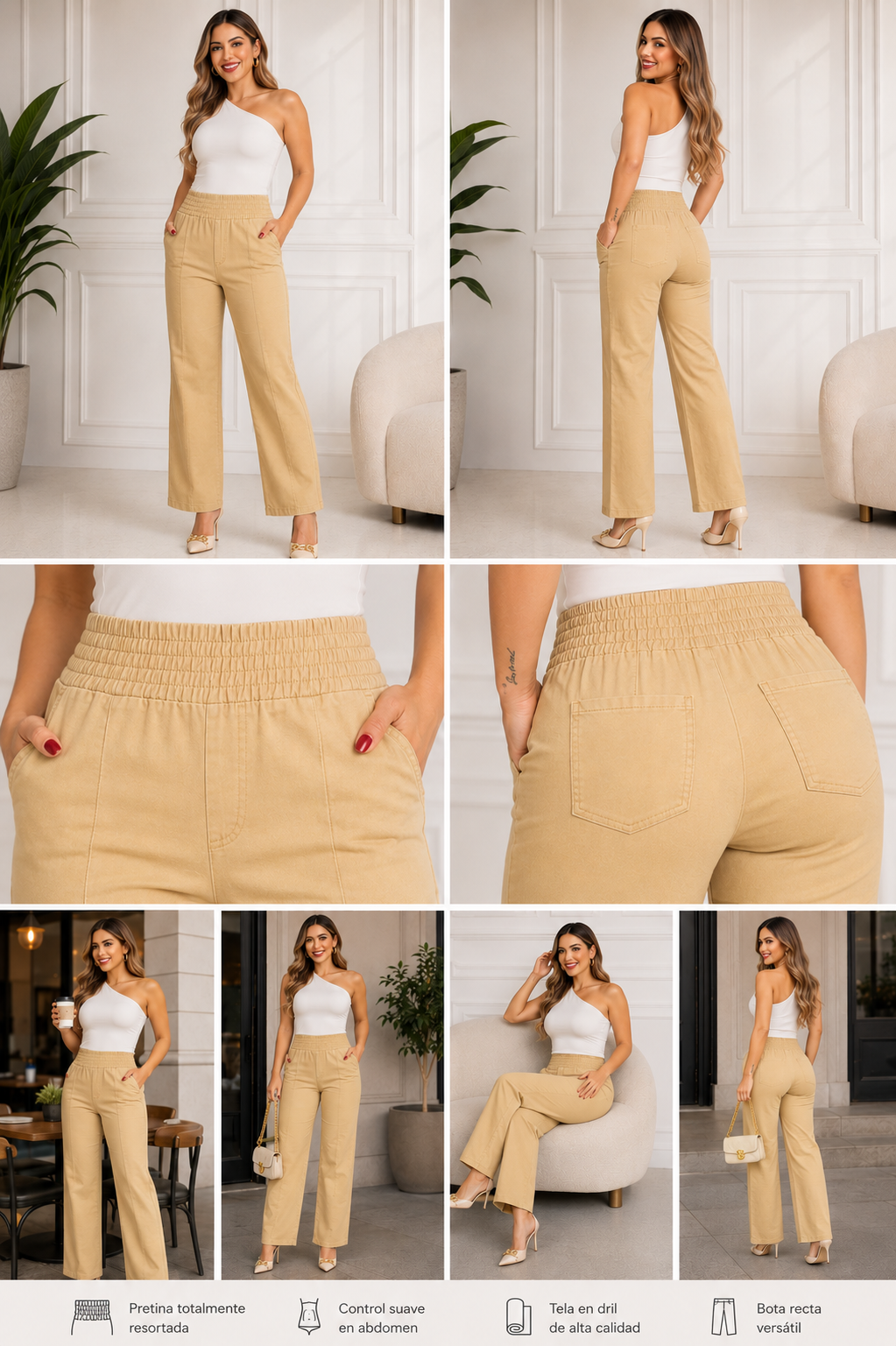 Pantalón Drill Licrado Tiro Alto Ref. 689 – Diseño con Corte Frontal y Ajuste Cómodo