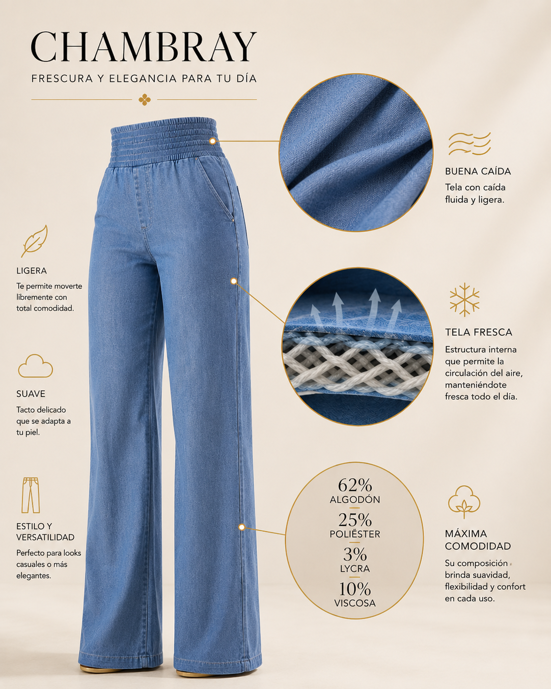 Pantalón Chambray 711 – Cintura Resortada -  | By Groover