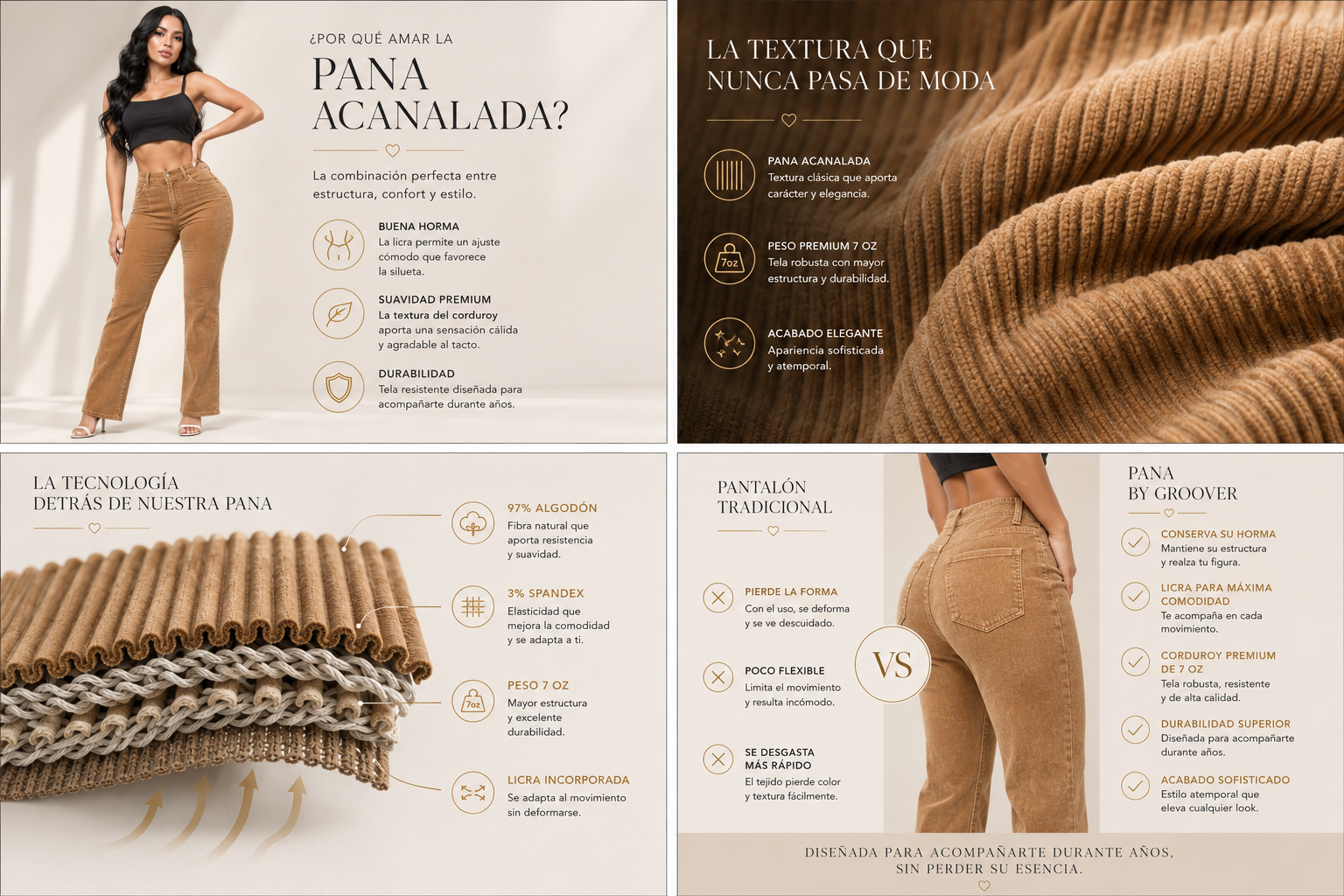 Pantalón Pana Licrada Acanalada Tiro Alto Push Up Ref. 665