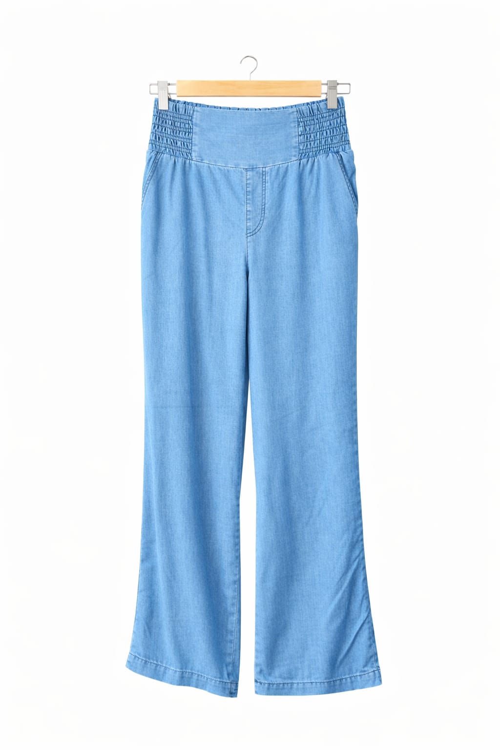 Pantalón Chambray 623 Azul Medio Tiro Alto – Cintura Resortada | By Groover